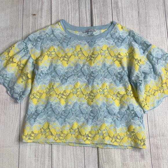 Zara Blue & Yellow Lace Blouse Size Small - Picture 1 of 7